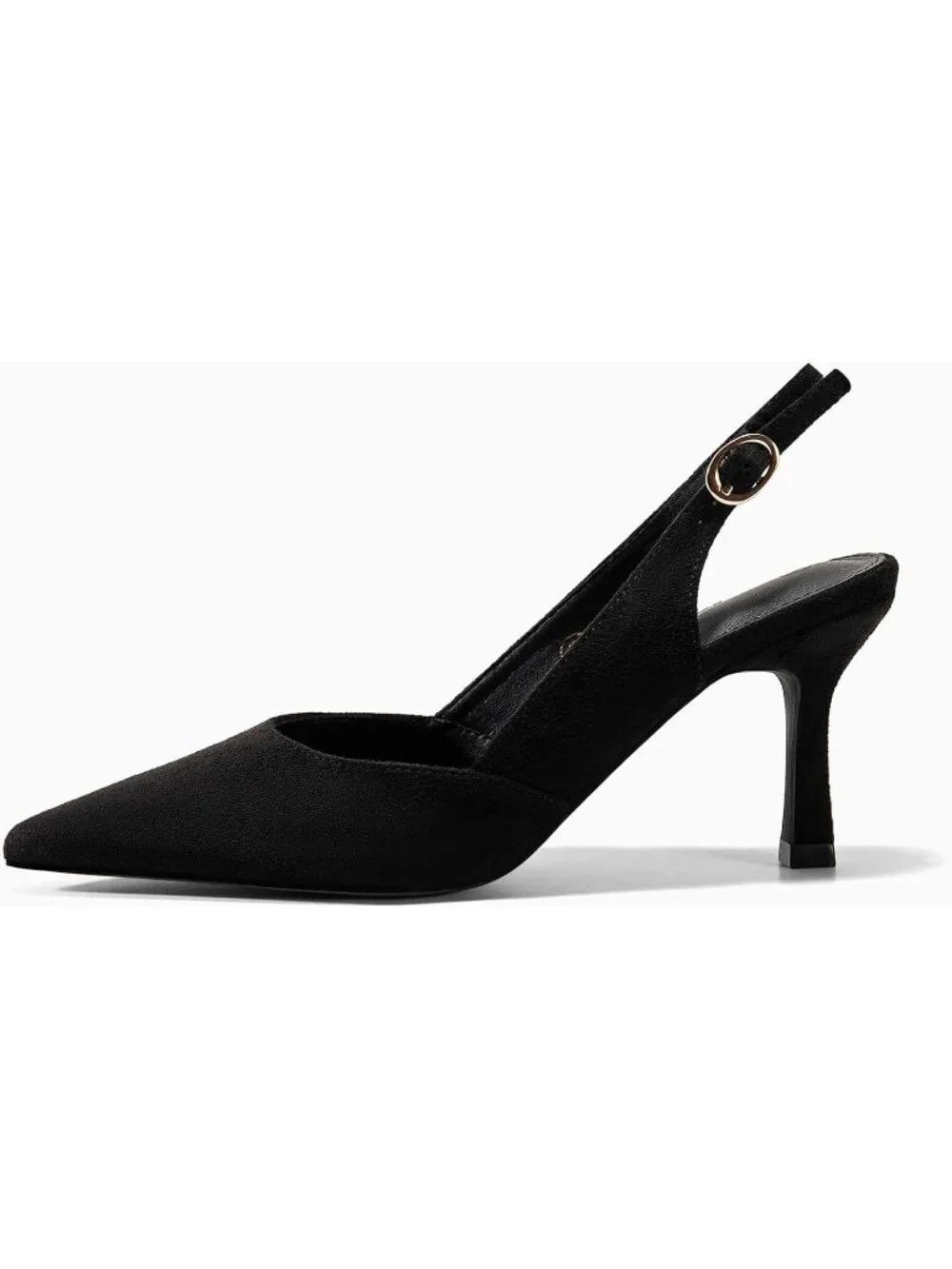 Women's Black Suede Faux Leather Slingback Pointed Toe Backless Wedding Pumps - Picture 2 of 5